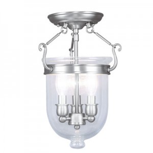 This Foyer Hall Semi-Flush Mount is part of the Jefferson Collection and has a Brushed Nickel Finish. It is Damp Rated.