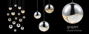 Sonneman Grapes™: Luminous LED spheres in multiple sizes with a precisely crafted metal hemisphere infinity wave surrounding a crystal semisphere.