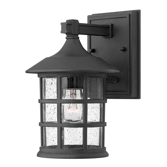  Hinkley Freeport Collection 1-Light Outdoor Wall Lantern in Black with Clear Seedy Glass Shade