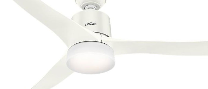 Hunter Symphony Collection 54” 3-Blade Ceiling Fan in White with Cased White Glass LED Light Kit