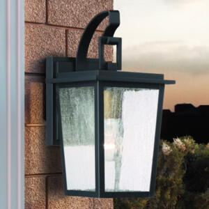Canterbury Collection* 1-Light Outdoor Wall Mount Lantern in Coal with Gold Accents and Clear Seeded Glass Panels Minka-Lavery 72751-66G