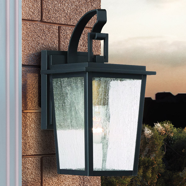 Canterbury Collection* 1-Light Outdoor Wall Mount Lantern in Coal with Gold Accents and Clear Seeded Glass Panels Minka-Lavery 72751-66G