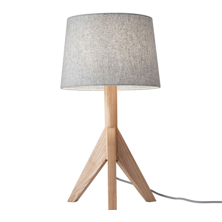 Eden Collection 1-Light Table Lamp in Natural Ashwood with Textured Grey Felt Drum Shade Adesso 3207-12