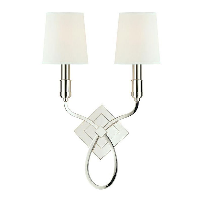 Westbury Collection 2-Light Wall Sconce in Polished Nickel with Faux Silk Shades Hudson Valley 422-PN-WS