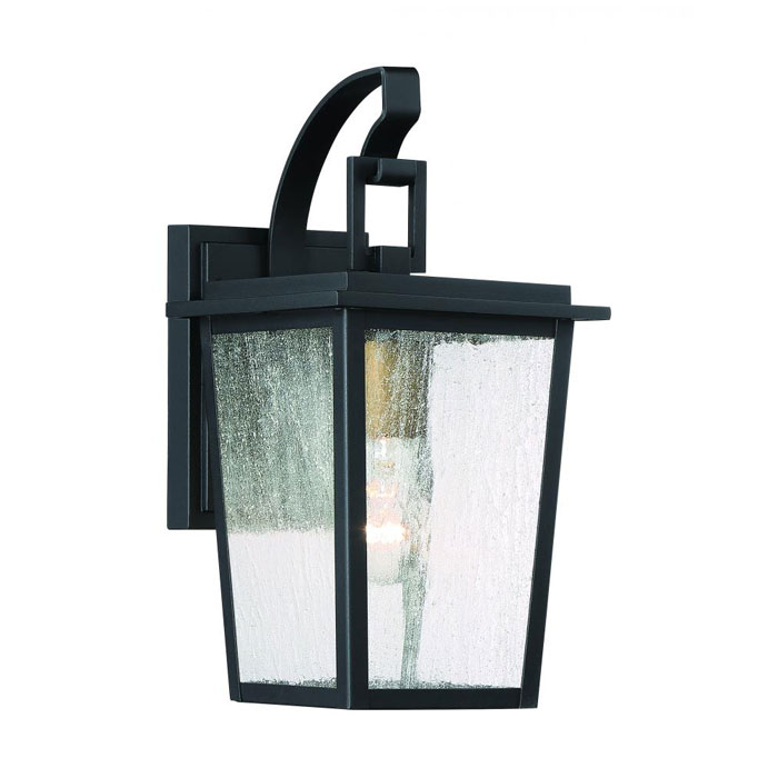 Canterbury Collection 1-Light Outdoor Wall Mount Lantern in Coal with Gold Accents and Seedy Glass Panels Minka-Lavery 72751-66G