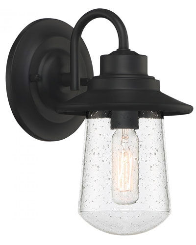 Radford Collection 1-Light Outdoor Wall Mount Gooseneck Lantern in Matte Black with Clear Seedy Glass Shade Quoizel