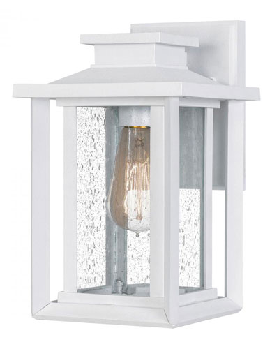 Wakefield Collection 1-Light Outdoor Wall Mount Lantern in White Lustre with Clear Seedy Glass Panels Quoizel