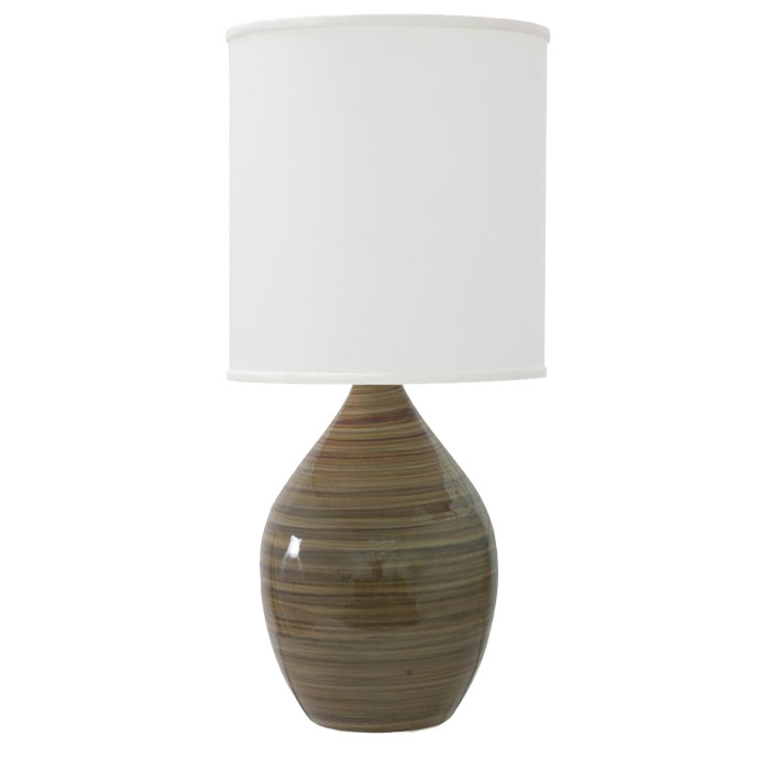 Scatchard Collection 1-Light Table lamp with Tigers Eye Ceramic Base and White Linen Hardback Shade