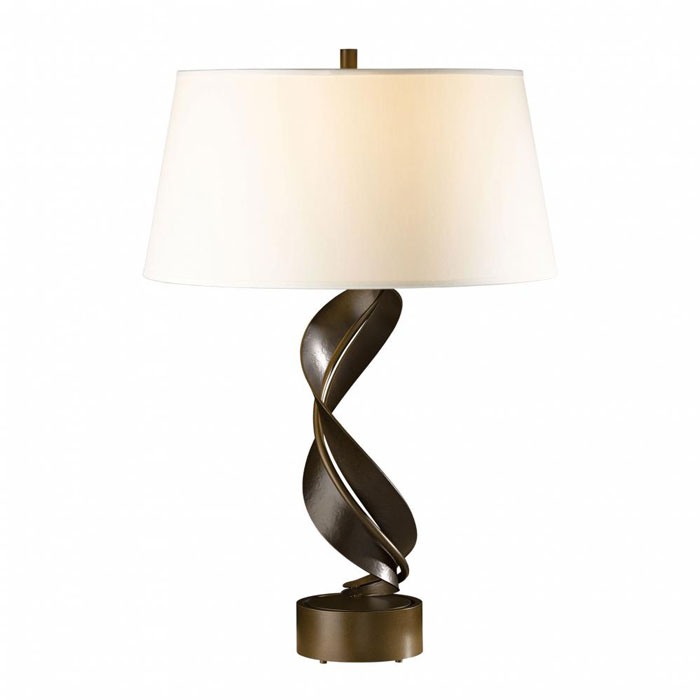 Folio Collection 1-Light Table Lamp in Sculptural Forged Steel with Doeskin Fabric Drum Shade Hubbardton Forge 272920-SKT-03-SB1815