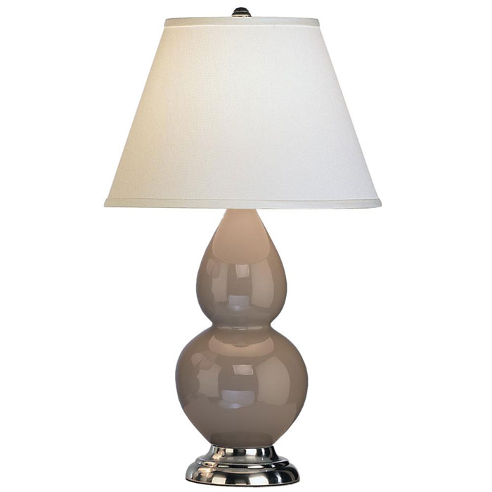 Double Gourd Collection 1-Light Table Lamp in Smokey Taupe Glazed Ceramic with Pearl Dupioni Fabric Shade Robert Abbey 1770X