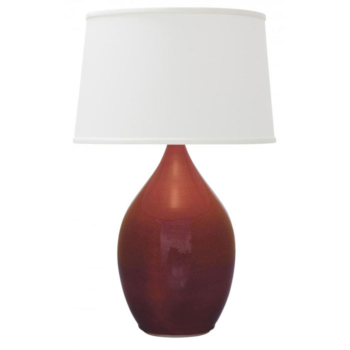 Scatchard Collection 1-Light Table Lamp with Copper Red Stoneware Base and White Linen Hardback Shade House of Troy GS202-CR