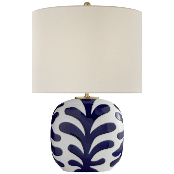 Parkwood Collection 1-Light Table Lamp with White and Cobalt Ceramic Base and White Linen Shade Visual Comfort KS 3618NWT/CB-L