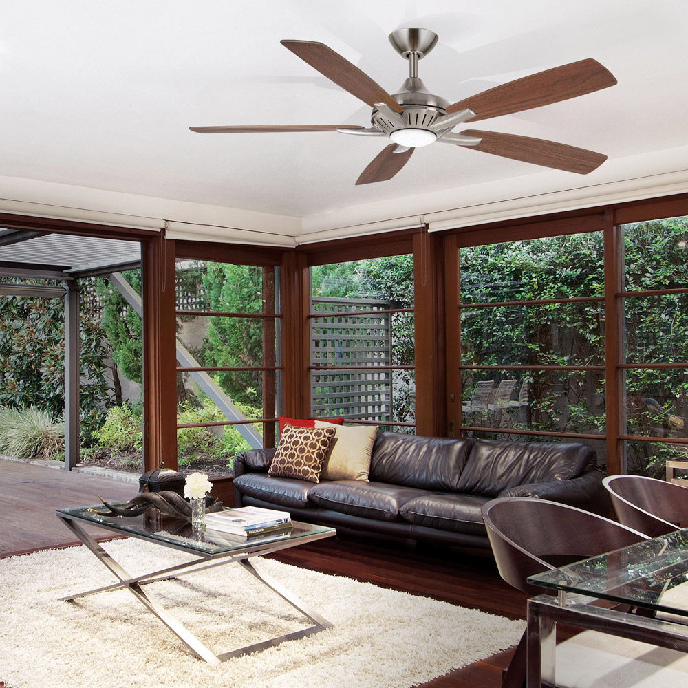 52” Dyno Ceiling Fan Nickel Finish with Integrated Light.