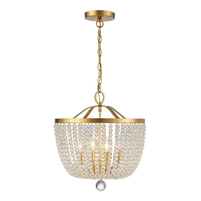 Rylee Collection 4-Light Flush Mount Ceiling Light in Antique Gold with Hand-Cut Crystal Bead Strands Crystorama 604-GA