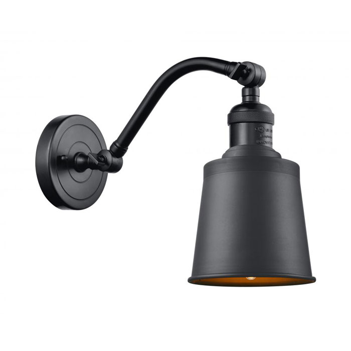 Addison Collection 1-Light Wall Sconce in Matte Black with Metal Shade Innovations 515-1W-BK-M9-BK