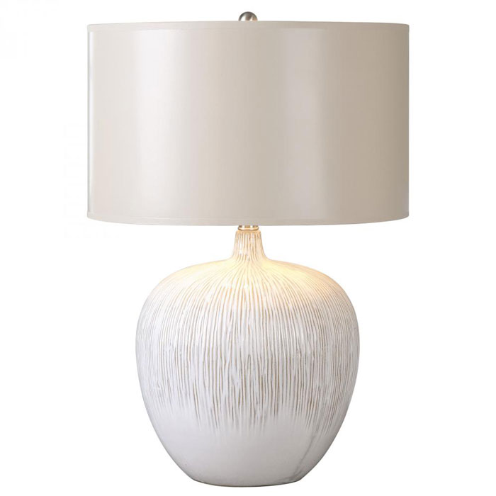 Georgios Collection 1-Light Table Lamp in Distressed Aged Ivory Glaze with Round Hardback Hand-Painted Shade Uttermost 26194-1
