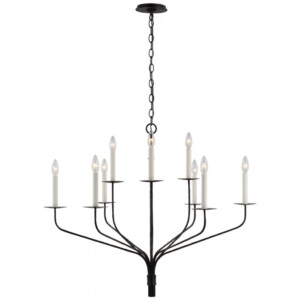 Belfair Collection 9-Light Tiered Chandelier in Aged Iron with Candle Bobeches Visual Comfort S 5752AI