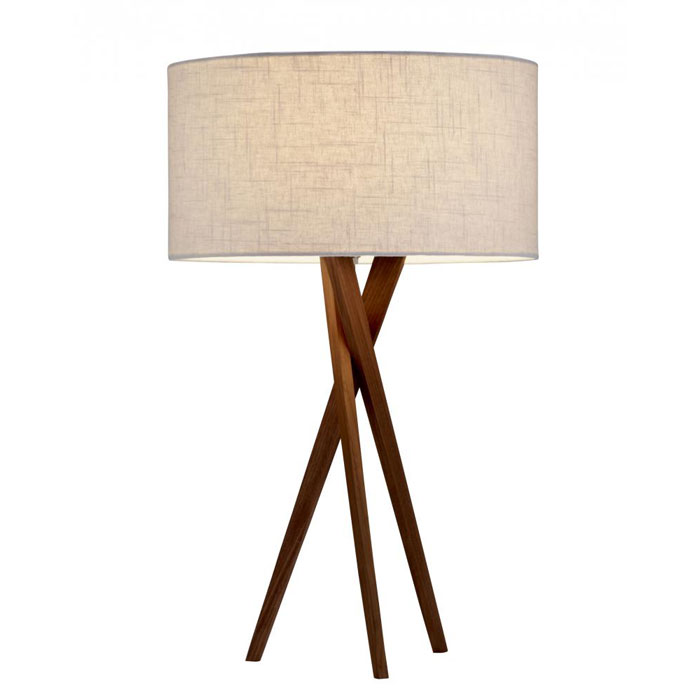 Brooklyn Collection 1-Light Table Lamp with Tripod Walnut Wood Base and White Textured Linen Drum Shade Adesso 3226-15