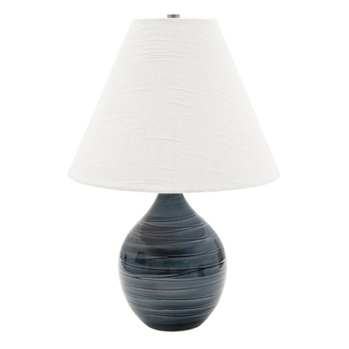 Scatchard Collection 1-Light Table Lamp with Scored Blue Gloss Base and Cream Linen Hardback Shade House of Troy GS200-SBG