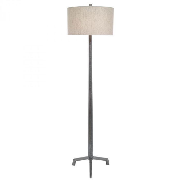 Ivor Collection 1-Light Floor Lamp in in Burnished Cast Iron with Light Beige Linen Round Hardback Drum Shade Uttermost 28118