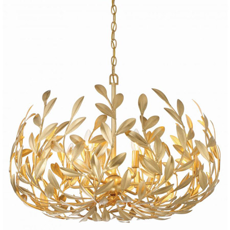 Broche Collection 6-Light Chandelier in Antique Gold with Hand-Painted Leaves Crystorama 533-GA