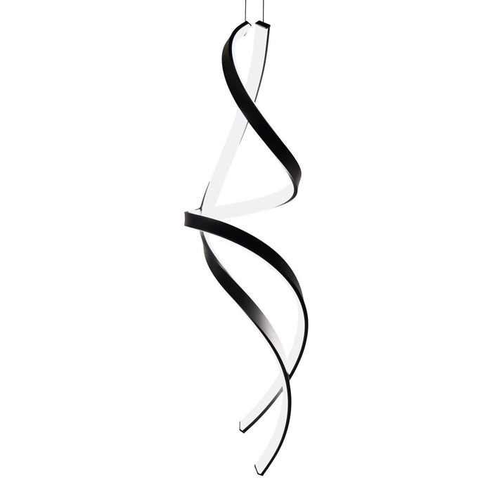 LED Pendant Chandelier in Black with White Silica Diffuser Modern Forms 3063PW6 Synopsis Collection Spiraling around its wavy axis, this luminaire is an artful sculpture by day and a soft light source at night.