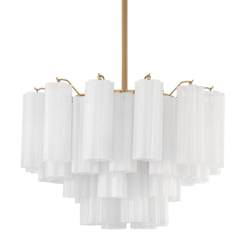 Addis Collection 9-Light Chandelier in Aged Brass with Tiered White Tronchi Glass Shades Crystorama ADD-308-AG-WH