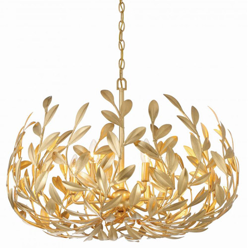 Broche Collection 6-Light Chandelier in Antique Gold with Intricate Leaf Design Shade Crystorama 533-GA