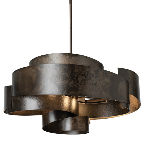 Zen Collection 6-Light Pendant in Dark Smoke with Hand-Forged Swirl Shade Hubbardton Forge 132117-SKT-MULT-07