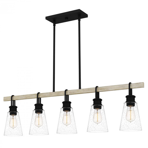 Kingsbridge Collection 5-Light Linear Chandelier in Earth Black with Wood Frame and Clear Seedy Glass Shades Quoizel KGB142EK