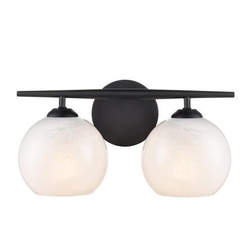Kimorra Collection 2-Light Bath Vanity in Matte Black with Cloud White Glass Globe Shades Millennium 18102-MB