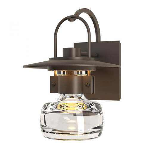 Mason Collection 1-Light Outdoor Wall Sconce in Coastal Dark Smoke with Thick Mouth-Blown Glass Bell Shade Hubbardton Forge 303003-SKT-77-ZM0448