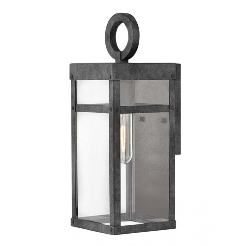 Porter Collection 1-Light LED Outdoor Wall Mount Lantern in Aged Zinc with Clear Glass Panels Hinkley 2806DZ