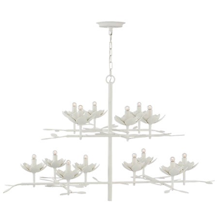 Clementine Collection 14-Light Tiered Chandelier in Winter White with Individual Candelabra Leaf-Shaped Bobeches Visual Comfort JN 5160PW