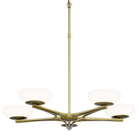 Scale Collection 5-Light LED Chandelier in Soft Brass with Etched White Glass Shades Kovacs P1465-695-L