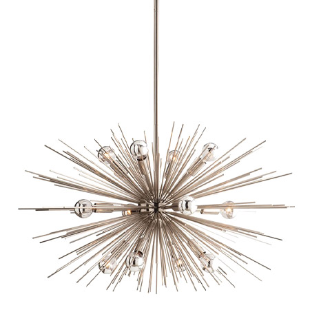 Zanadoo Collection 12-Light Chandelier in Polished Nickel with Starburst Arms and Arteriors 89670
