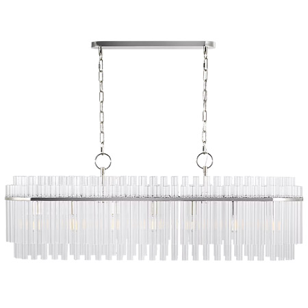 Beckett Collection 7-Light Linear Chandelier in Polished Nickel with Clear Extruded Glass Cylinders Visual Comfort CC1307PN