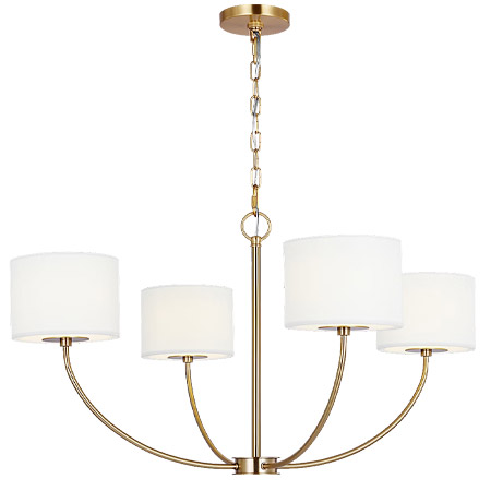Sawyer Collection 4-Light Chandelier in Burnished Brass with White Linen Fabric Shades Visual Comfort KSC1034BBS