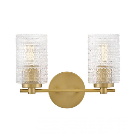 Mabel Collection 2-Light Bath Vanity in Lacquered Brass with Clear Hobnail Glass Shades Lark 85572lcb
