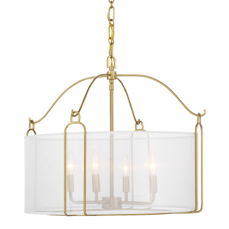 Ashlay Collection 4-Light Pendant in Warm Brass with White Organza Drum Shade Savoy House 7-1693-4-322