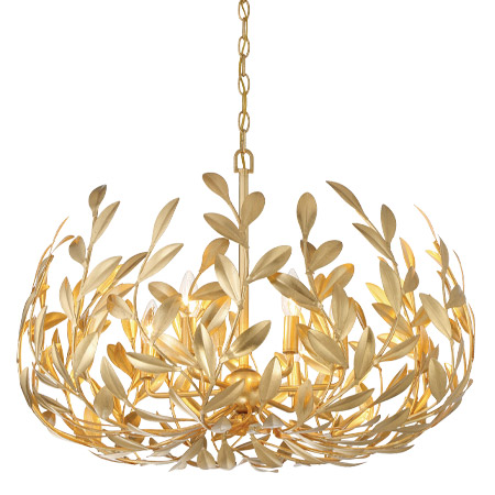 Broche Collection 6-Light Pendant in Antique Gold with Shade of Hand-Painted Wrought Iron Upward Sweeping Vines Crystorama 533-GA