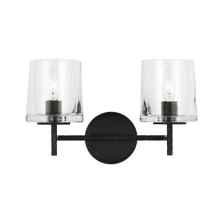 Marietta Collection 2-Light Bath Vanity in Aged Iron with Mouth Blown Cylindrical Glass Shades Visual Comfort ev1002ai