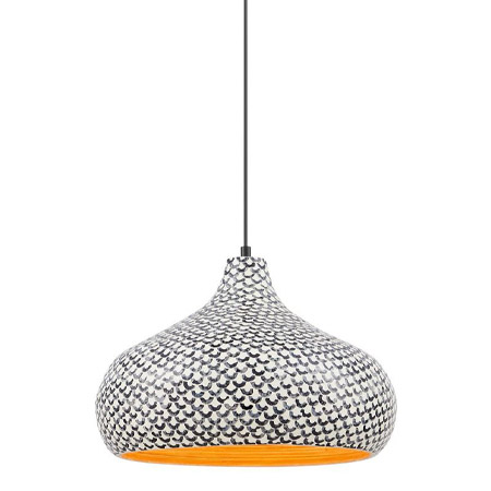 Jade Collection 1-Light Pendant in Black with Bamboo Black and White Fish Scale Patterned Shade Savoy House 87-43095-1-201
