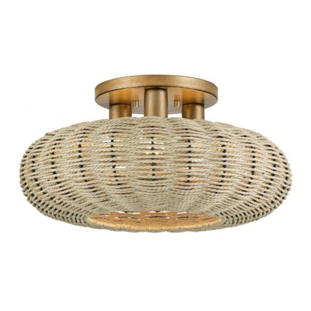 Summervine Collection 3-Light Flush Mount in Antique Gold Leaf with Elliptical Hand-Woven French Braid Rope Shade Livex 60208-48