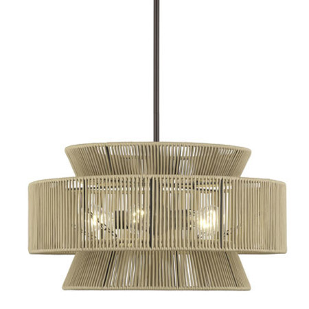 Florell Collection 5-Light Chandelier in English Bronze with Tiered Drum Hand-threaded Shade Livex 53165-92