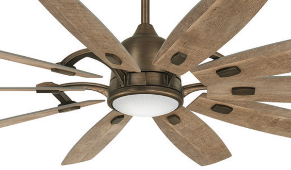 Barn Collection 65” 9-Blade Ceiling Fan in Heirloom Bronze with Barnwood Blades and Clear Ribbed Glass LED Lens Minka F864L-HBZ