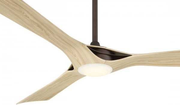 Bridge Collection 60” 3-Blade Ceiling Fan in Dark Bronze with White Oak Blades and Etched LED Lens Minka F668L-DB-WTO