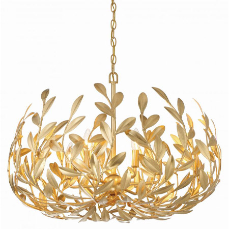 Broche Collection 6-Light Pendant in Antique Gold with Hand-Painted Wrought Iron Leaves Crystorama 533-GA