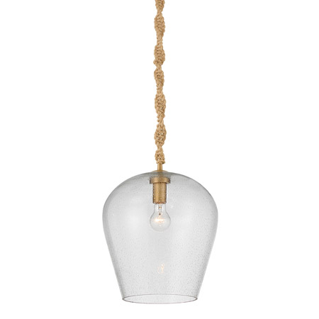 Elyric Collection 1-Light Pendant in Legacy Brass with Clear Seeded Glass Shade and Braided Rope Chain Wrap Minka-Lavery 15585-732