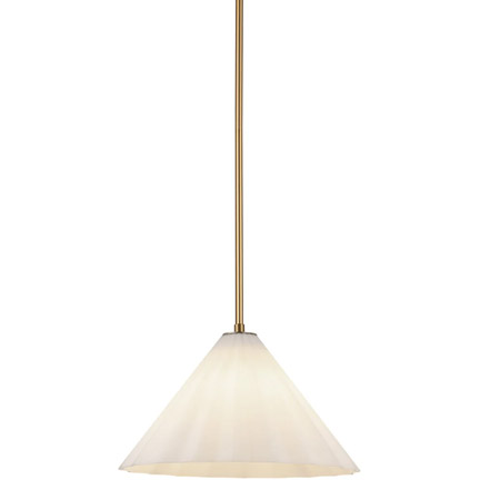 Serena Collection 1-Light Pendant in Aged Gold with Pleated Opal Glass Shade Alora PD451814AGOP
